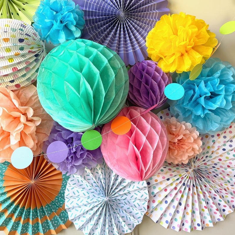PapaKit Premium Paper Decoration Set - Pom Pom, Honeycomb and Accordion Lantern (Festive Colors) Birthday Party Baby Shower Bride to Be Engagement Wedding Events - Image 4